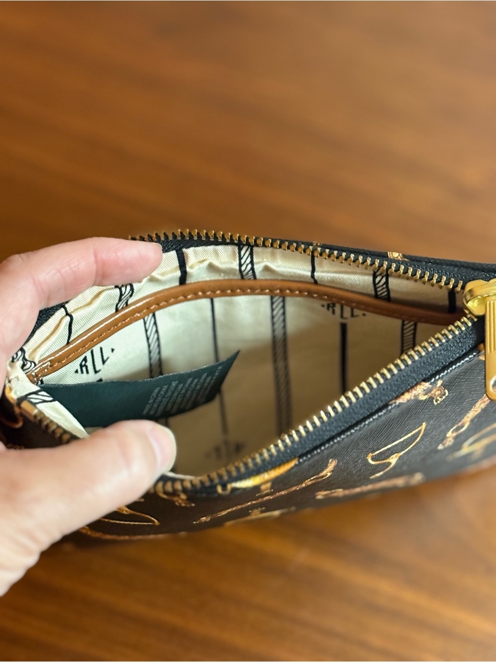 Lauren Ralph Lauren Black and Gold Equestrian Wristlet - Picture 7 of 10